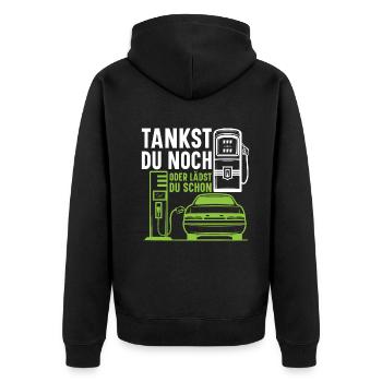 E-Auto Tankstelle Elektro Auto Ladestation - Elekt - Unisex Premium Bio Zip Hoodie - Schwarz - Hinten - Nico (187cm)