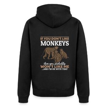 Orangutan Monkey Lover - Chimpanzee Orangutan Monk - Unisex Premium Organic Zip Hoodie - black - Back - Nico (187cm)