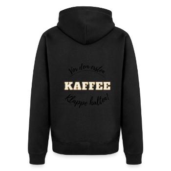 Vor dem ersten Kaffee - Notwehr - Klappe halten - Unisex Premium Bio Zip Hoodie - Schwarz - Hinten - Nico (187cm)