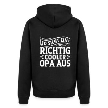 So Sieht Ein Richtig Cooler Opa Aus - Unisex Premium Bio Zip Hoodie - Schwarz - Hinten - Nico (187cm)