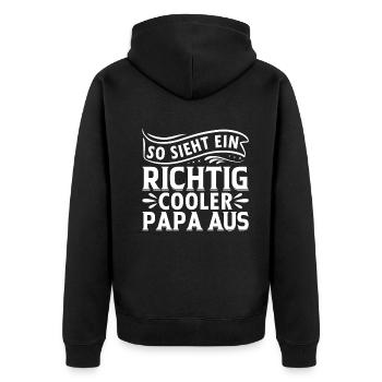 So Sieht Ein Richtig Cooler Papa Aus - Unisex Premium Bio Zip Hoodie - Schwarz - Hinten - Nico (187cm)