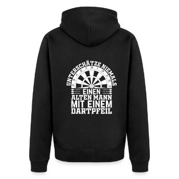 Dart Spieler Dartpfeil Darts - Alter Dartspieler - Unisex Premium Bio Zip Hoodie - Schwarz - Hinten - Nico (187cm)