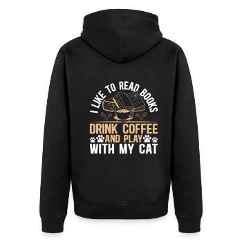 Cute Cat Lover - I Like To Read Books And Play Wit - Unisex Premium Bio Zip Hoodie - Schwarz - Hinten - Nico (187cm)