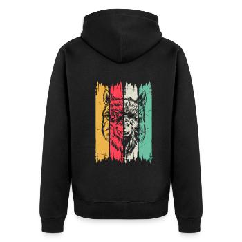 Llama Head Retro Llama Farmers - Vintage Llamas Ll - Unisex Premium Bio Zip Hoodie - Schwarz - Hinten - Nico (187cm)