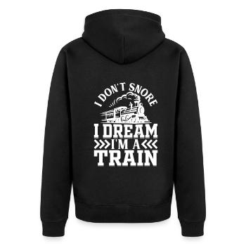 Railway Train - I Don't Snore I Dream I'm A Train - Unisex Premium Organic Zip Hoodie - black - Back - Nico (187cm)