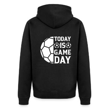 Soccer Lover - Today Is Game Day - Soccer - Unisex Premium Bio Zip Hoodie - Schwarz - Hinten - Nico (187cm)