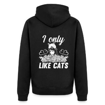 I Only Like Cats - Cat with Flowers Cat Lover Cat - Unisex Premium Bio Zip Hoodie - Schwarz - Hinten - Nico (187cm)
