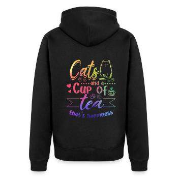 Cats And A Cup Of Tea That's Happiness - Cat Lover - Unisex Premium Organic Zip Hoodie - black - Back - Nico (187cm)
