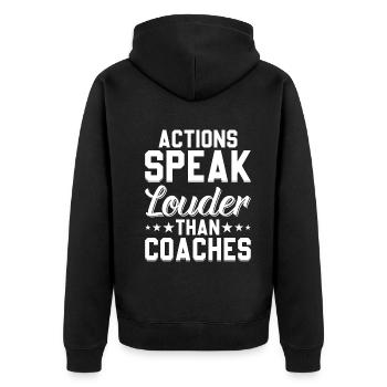 Les actions parlent plus fort que les entraîneurs - Funny Soccer C - Veste à capuche bio Premium Unisexe - noir - Dos - Nico (187cm)