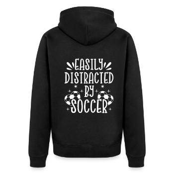 Soccer Lover Soccer Player - Easily Distracted By - Unisex Premium Bio Zip Hoodie - Schwarz - Hinten - Nico (187cm)