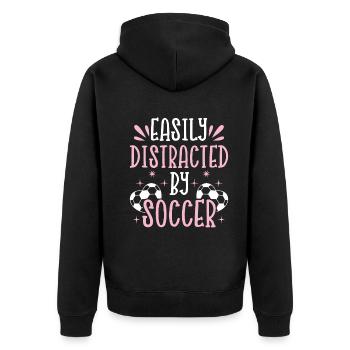 Soccer Lover - Easily Distracted By Soccer - Socce - Unisex Premium Bio Zip Hoodie - Schwarz - Hinten - Nico (187cm)