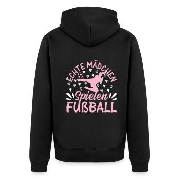 Echte Mädchen Spielen Fußball - Fußball Spieler G - Unisex Premium Bio Zip Hoodie - Schwarz - Hinten - Nico (187cm)
