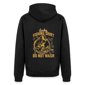 Chemise de pêche porte-bonheur ne se lave pas - Fisherman Funny - Veste à capuche bio Premium Unisexe - noir - Dos - Nico (187cm)