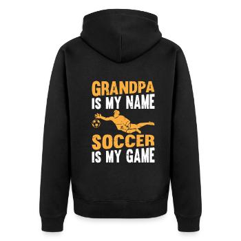 Grand-père est mon nom Le football est mon jeu - Soccer Gran - Veste à capuche bio Premium Unisexe - noir - Dos - Nico (187cm)