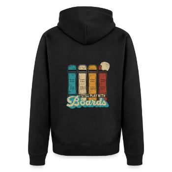 Snowboarding I Still Play With Boards - Snowboards - Unisex Premium Bio Zip Hoodie - Schwarz - Hinten - Nico (187cm)