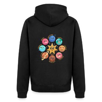Astronomy Aerospace - Funny Solar System - Unisex Premium Bio Zip Hoodie - Schwarz - Hinten - Nico (187cm)