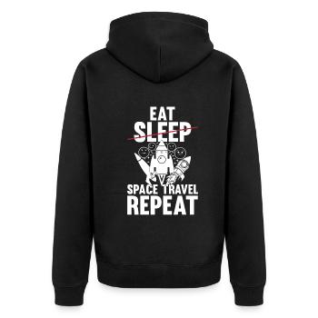 Space Rocket Ship Planets - Eat Sleep Space Travel - Unisex Premium Bio Zip Hoodie - Schwarz - Hinten - Nico (187cm)