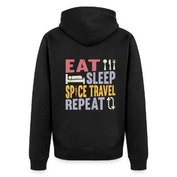 Eat Sleep Space Travel Repeat - Funny Space Rocket - Unisex Premium Bio Zip Hoodie - Schwarz - Hinten - Nico (187cm)