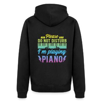 Claviériste piano - Please Do Not Disturb I’m Play - Veste à capuche bio Premium Unisexe - noir - Dos - Nico (187cm)