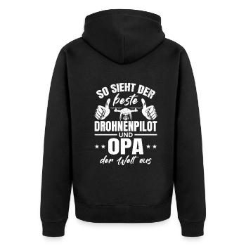 So sieht der beste Drohnenpilot und Opa aus - Droh - Unisex Premium Bio Zip Hoodie - Schwarz - Hinten - Nico (187cm)