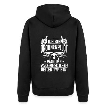 Ich bin Drohnenpilot Weil Ich ein Geiler Typ bin - Unisex Premium Bio Zip Hoodie - Schwarz - Hinten - Nico (187cm)