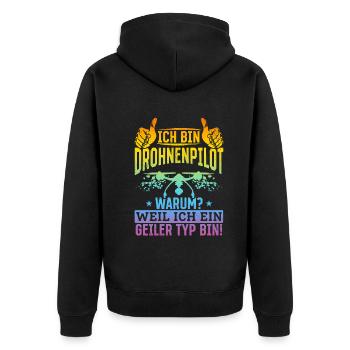 Quadcopter Drone Pilot - Ich bin Drohnenpilot - Unisex Premium Bio Zip Hoodie - Schwarz - Hinten - Nico (187cm)