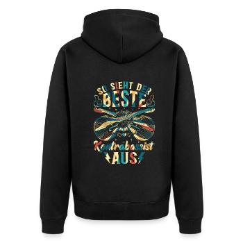 So sieht der Beste Kontrabassist aus - Kontrabass - Unisex Premium Bio Zip Hoodie - Schwarz - Hinten - Nico (187cm)