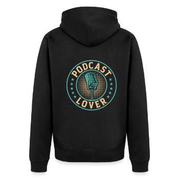 Podcast Lover - Podcasting Podcast Podcaster Podca - Unisex Premium Bio Zip Hoodie - Schwarz - Hinten - Nico (187cm)