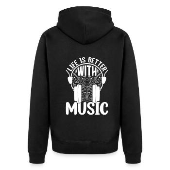 Life Is Better With Music - Guitar Player Guitaris - Unisex Premium Bio Zip Hoodie - Schwarz - Hinten - Nico (187cm)