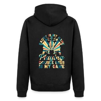 Double Bass Player Daddy - Playing Double Bass Is - Unisex Premium Bio Zip Hoodie - Schwarz - Hinten - Nico (187cm)