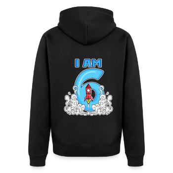 6ème anniversaire - 6 ans Jeune astronaute de fusée - Veste à capuche bio Premium Unisexe - noir - Dos - Nico (187cm)