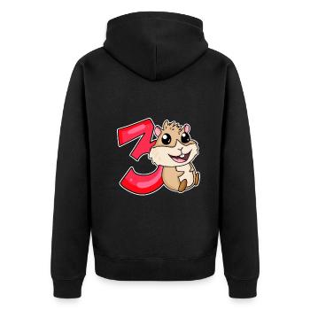 3 ans - 3 anniversaires avec motif animal - Veste à capuche bio Premium Unisexe - noir - Dos - Nico (187cm)