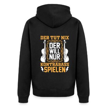 Funny Double Bass Player - Funny Double Bassist - Unisex Premium Bio Zip Hoodie - Schwarz - Hinten - Nico (187cm)