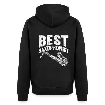 Best Saxophonist Saxophone Instrument Sax Musician - Unisex Premium Bio Zip Hoodie - Schwarz - Hinten - Nico (187cm)