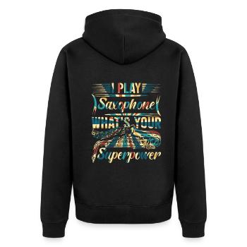Je joue du saxophone quel est votre superpouvoir - Sax & Mu - Veste à capuche bio Premium Unisexe - noir - Dos - Nico (187cm)