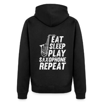 Eat Sleep Play Saxophone Repeat Sax Music Lover Sa - Unisex Premium Bio Zip Hoodie - Schwarz - Hinten - Nico (187cm)