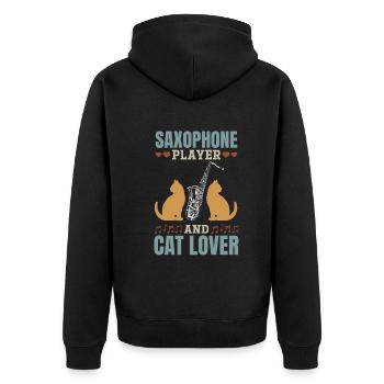 Saxophone Player Saxophonist Cat Owner Saxophone L - Unisex Premium Organic Zip Hoodie - black - Back - Nico (187cm)
