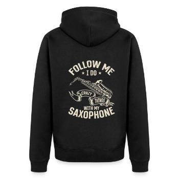 Suivez-moi je fais des choses folles avec mon saxophone - Veste à capuche bio Premium Unisexe - noir - Dos - Nico (187cm)