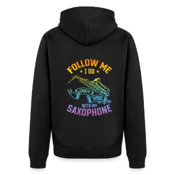 Suivez-moi, je fais des choses folles avec mon saxophone - Sat - Veste à capuche bio Premium Unisexe - noir - Dos - Nico (187cm)