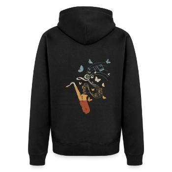 Saxophone Butterflies Sax Player Saxophonist Saxop - Unisex Premium Bio Zip Hoodie - Schwarz - Hinten - Nico (187cm)