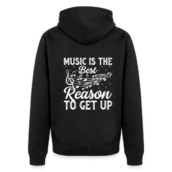Music Is The Best Reason To Get Up - Music Lover M - Unisex Premium Bio Zip Hoodie - Schwarz - Hinten - Nico (187cm)