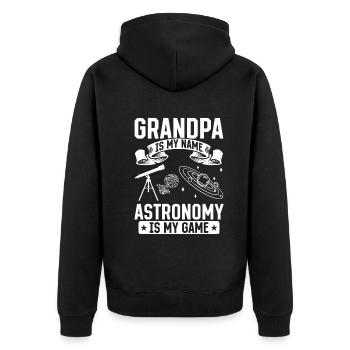 Grand-père est mon nom L’astronomie est mon jeu Je grand-père - Veste à capuche bio Premium Unisexe - noir - Dos - Nico (187cm)