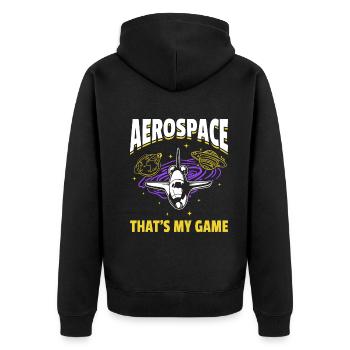 Aerospace That's My Game - Space Travel Space Ship - Unisex Premium Bio Zip Hoodie - Schwarz - Hinten - Nico (187cm)