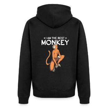 Chimpanzee Monkey Orangutan Monkey - I Am The Best - Unisex Premium Bio Zip Hoodie - Schwarz - Hinten - Nico (187cm)