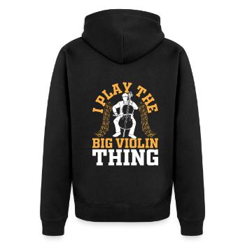 I Play The Big Violin Thing - Funny Double Bassist - Unisex Premium Bio Zip Hoodie - Schwarz - Hinten - Nico (187cm)