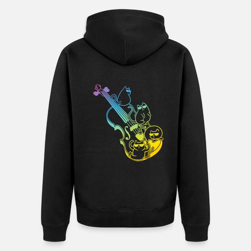 Contrebasse avec chats - Contrebassiste - Veste à capuche bio Premium Unisexe - noir