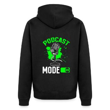 Podcast Host Podcasting Podcaster - Podcast Mode O - Unisex Premium Bio Zip Hoodie - Schwarz - Hinten - Nico (187cm)