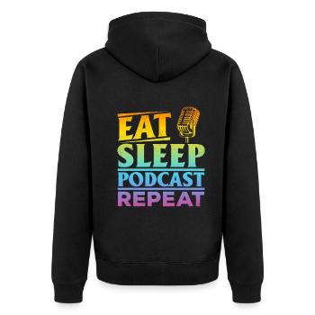 Eat Sleep Podcast Repeat - Podcasting Creator Podc - Unisex Premium Bio Zip Hoodie - Schwarz - Hinten - Nico (187cm)