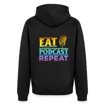 Podcasting Podcast Host Podcaster - Eat Podcast Re - Unisex Premium Bio Zip Hoodie - Schwarz - Hinten - Nico (187cm)