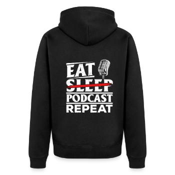 Eat Sleep Podcast Repeat - Podcast Lover Podcaster - Unisex Premium Bio Zip Hoodie - Schwarz - Hinten - Nico (187cm)